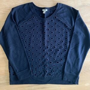 Women’s large navy sweater/sweatshirt with cutouts, cabincore